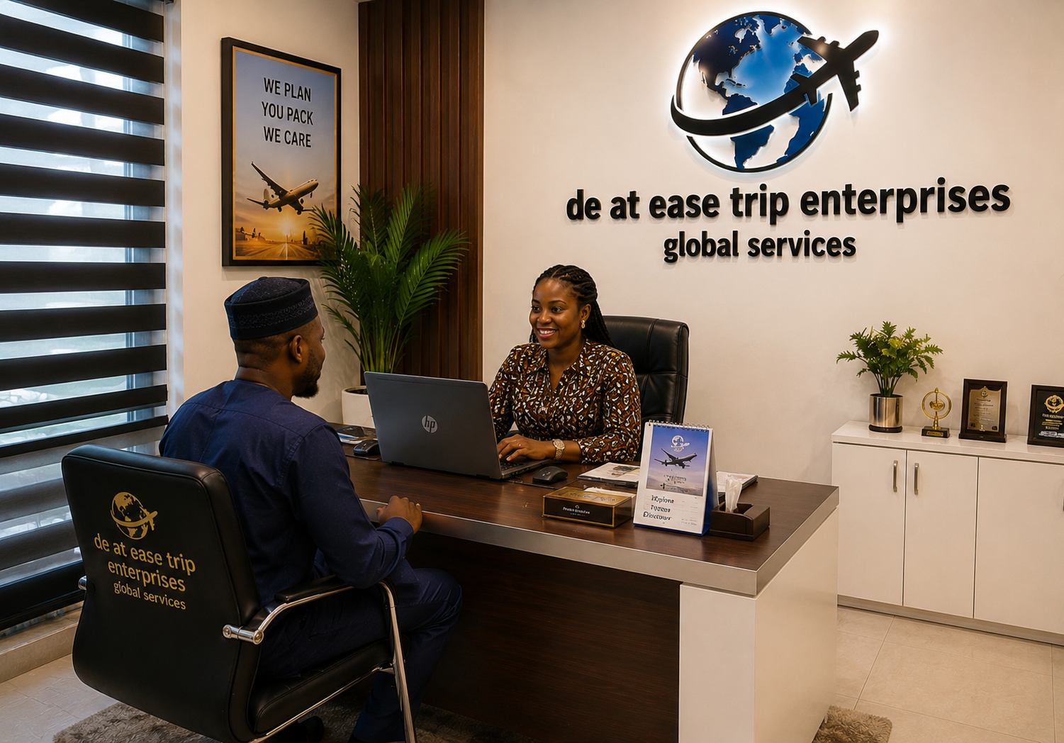 Client meeting area at the De At Ease Trip Global Services office