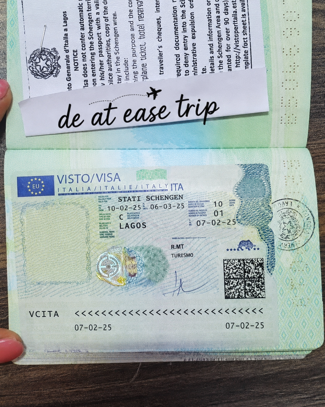 Visa documentation prepared for a client